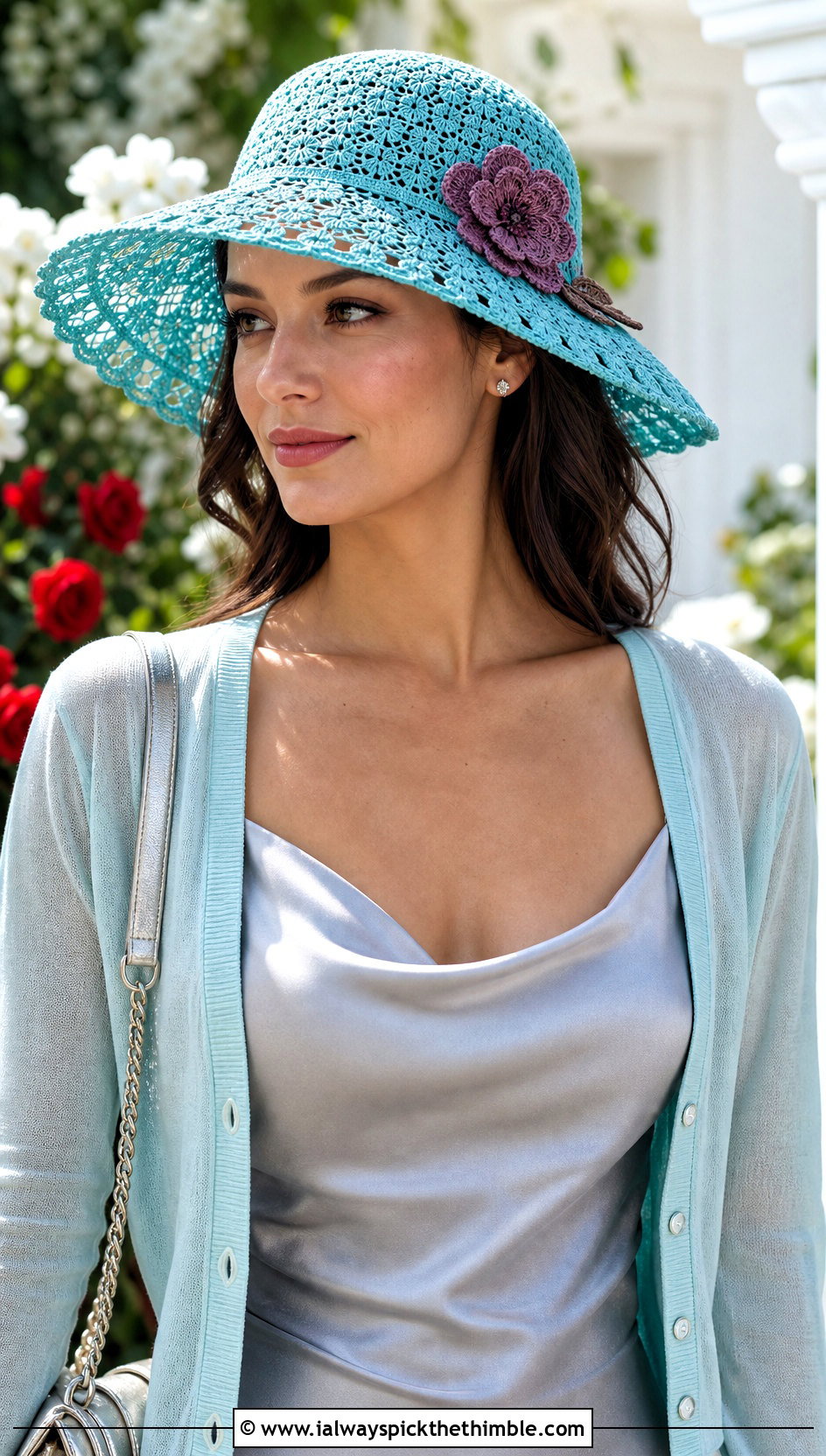 Blue Lace Flower Sun Hat With Satin Slip Dress - 15 Blue Crocheted Hat With Flower outfit ideas