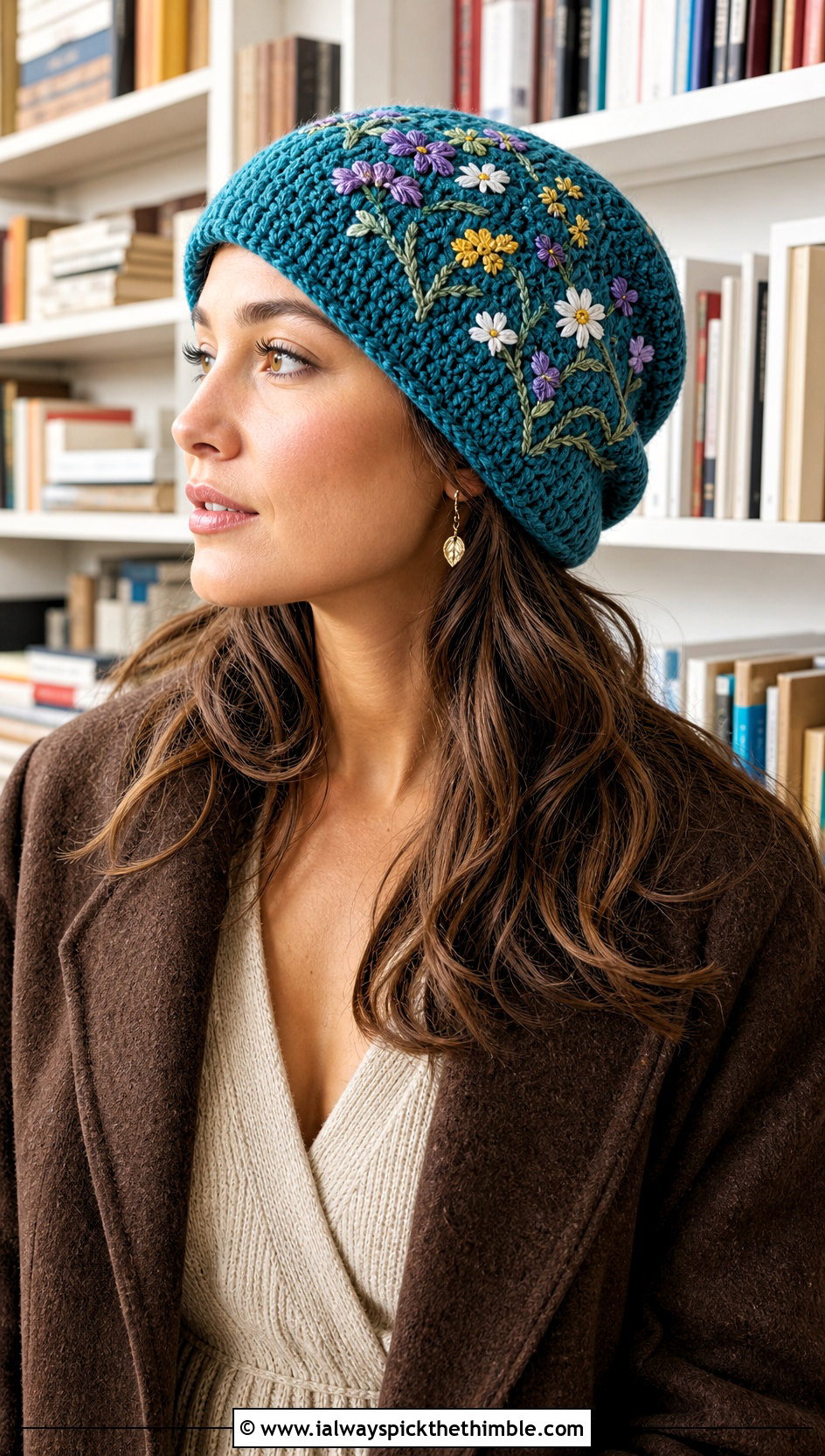 Blue Wildflower Slouchy Hat With Knit Dress - 15 Blue Crocheted Hat With Flower outfit ideas