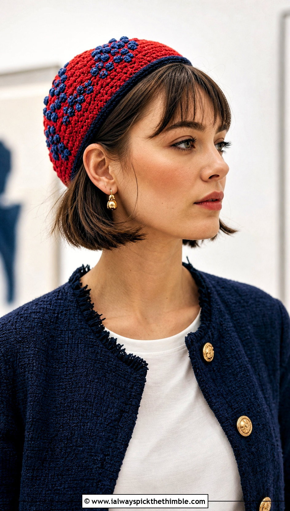 Blueberry Crochet Pillbox Hat With Tweed Jacket And Straight Jeans - 25 blueberry crochet hat outfit ideas