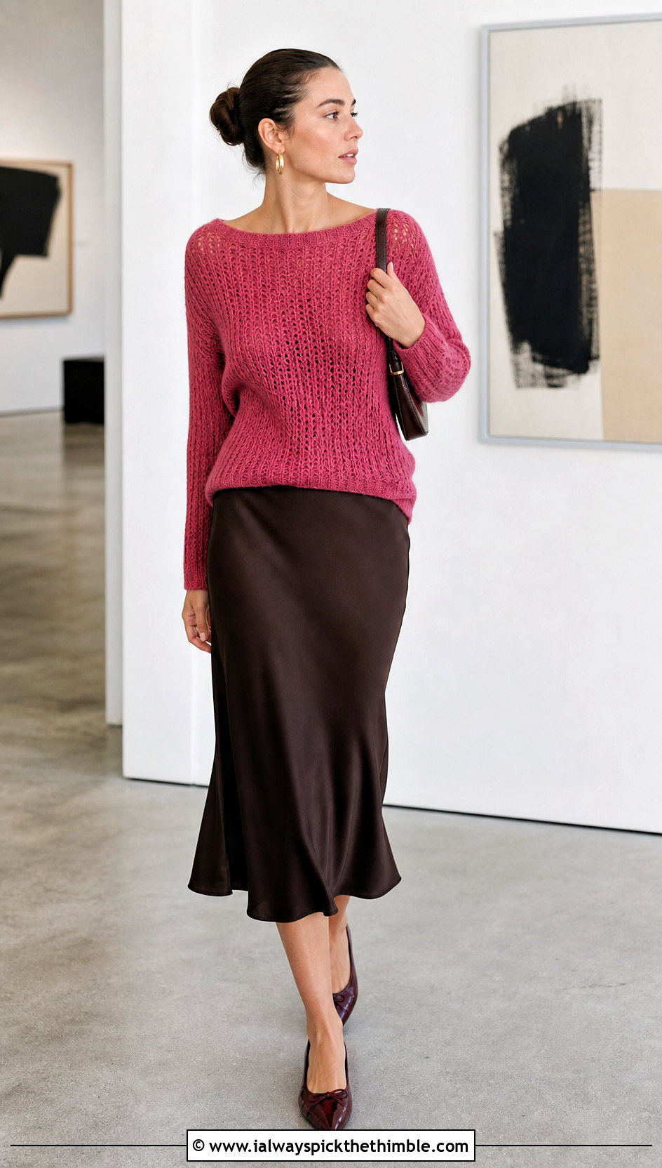 Boat Neck Crochet Cashmere Sweater With Bias Cut Midi Skirt - 20 crochet cashmere sweater outfit ideas