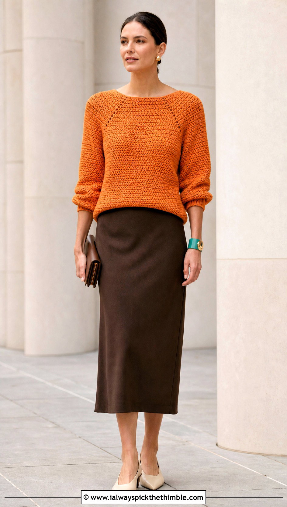 Boat Neck Crochet Raglan Sweater With Column Skirt - 25 crochet raglan sweater outfit ideas