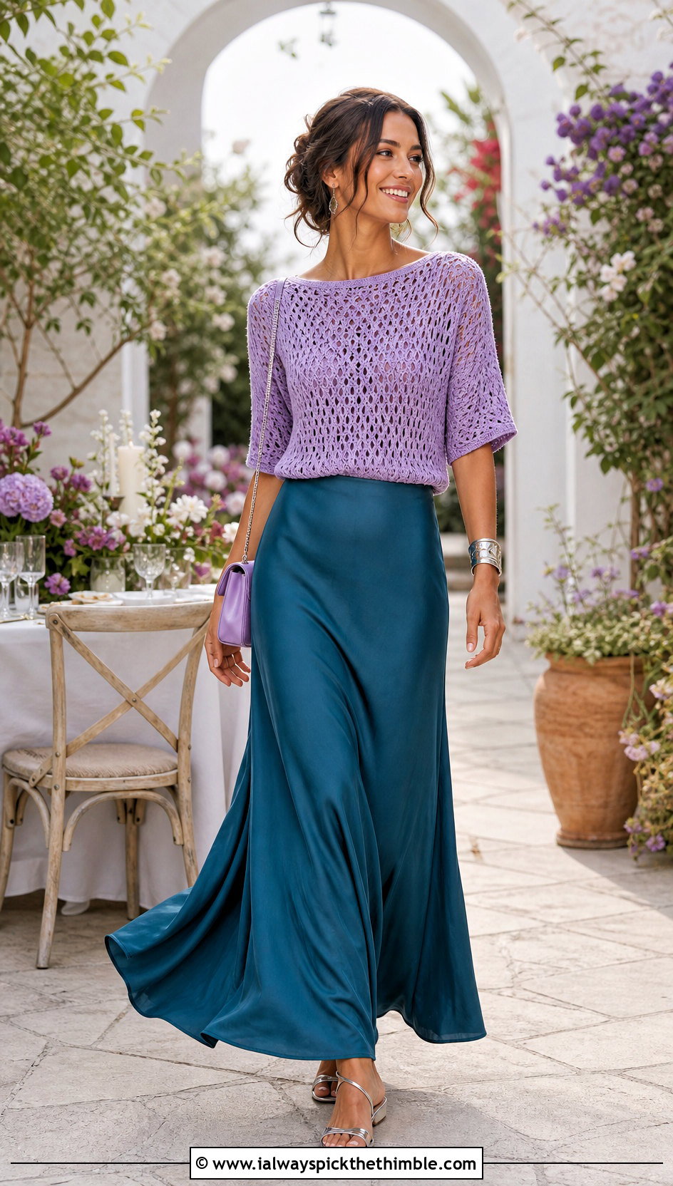 Boat Neck Crochet Shirt With Bias Maxi Skirt - 20 easy crochet shirt outfit ideas