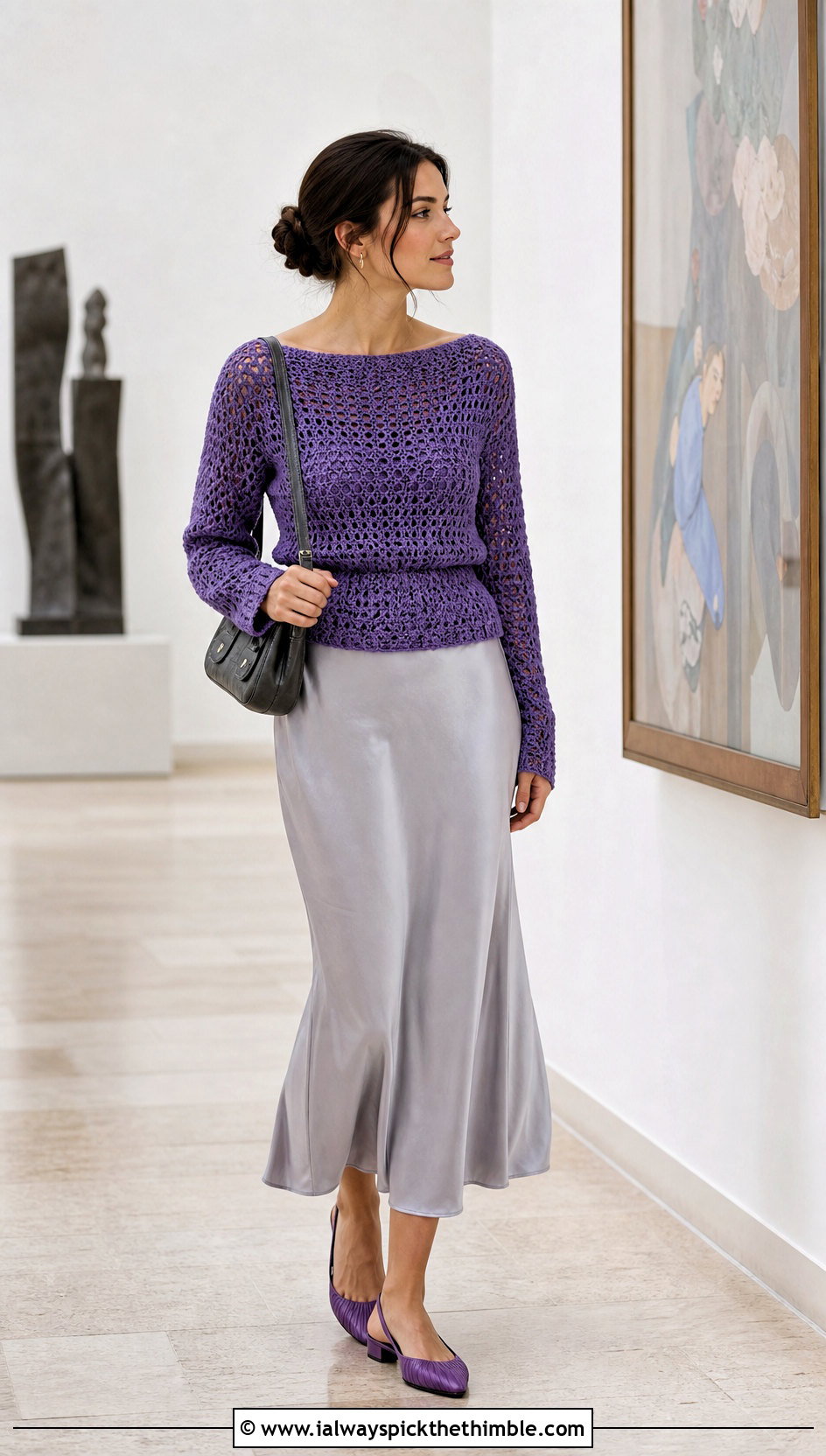 Boat Neck Crochet Sweater Over A Slip Dress - 20 Womens Crochet Sweater outfit ideas