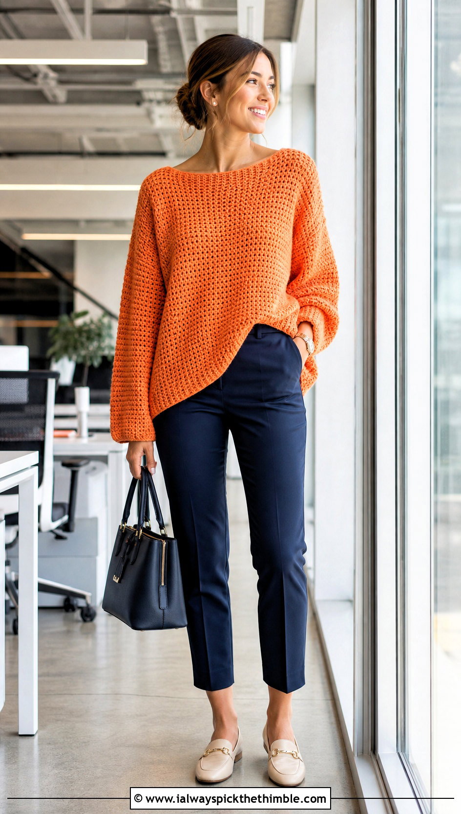 Boat Neck Crochet Sweater With Cigarette Pants - 25 oversized crochet sweater outfit ideas
