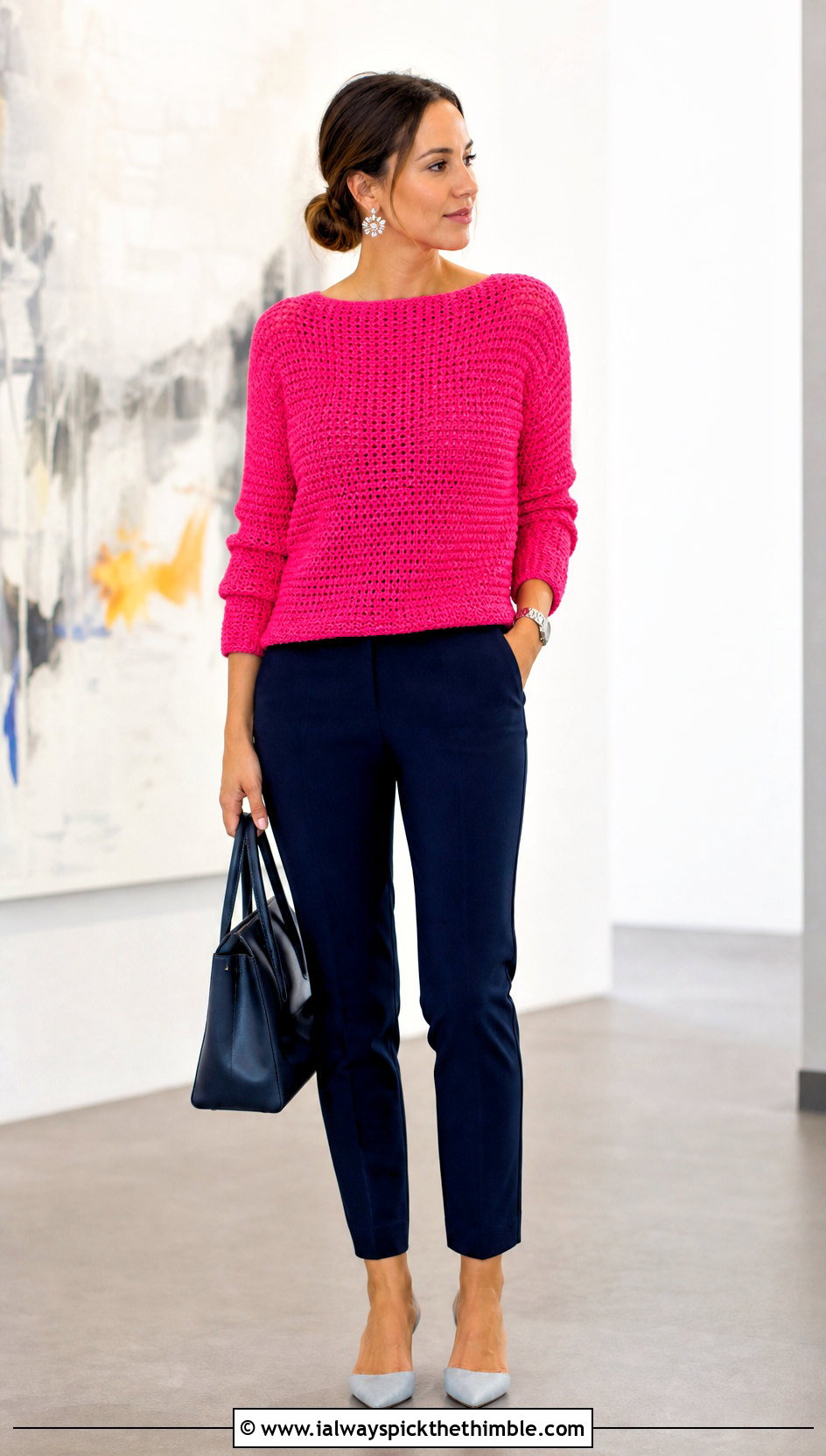 Boat Neck Crochet Sweater With Cigarette Pants - 20 Crochet For Sweaters For Women outfit ideas