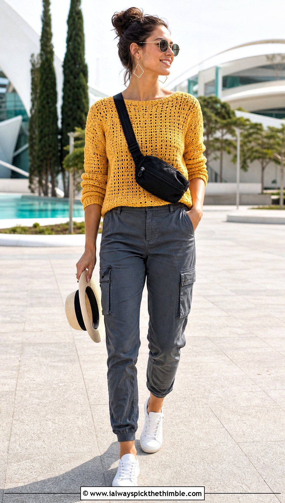 Boat Neck Crochet Top With Cargo Pants - 25 aesthetic crochet summer tops outfit ideas
