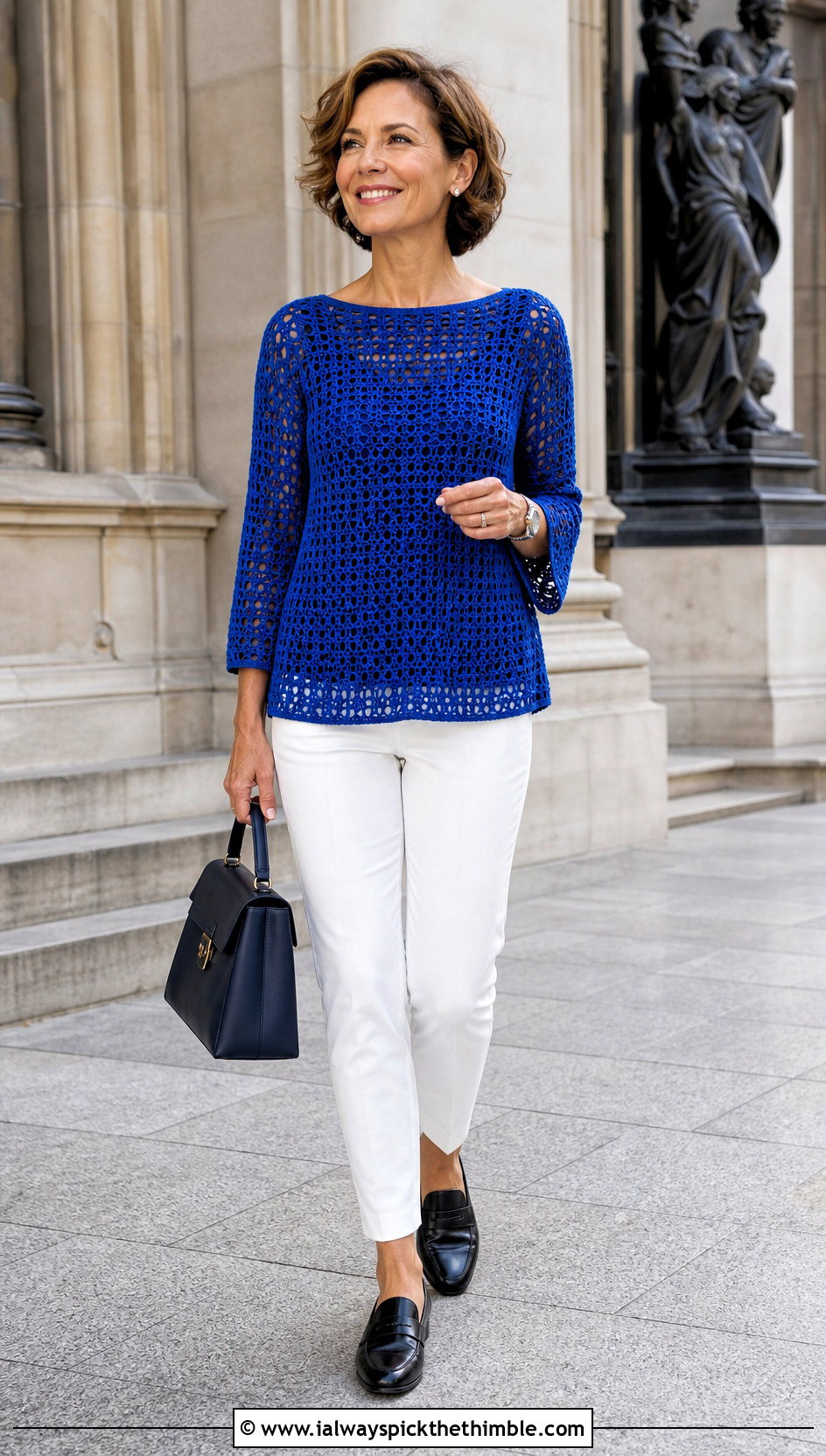 Boat Neck Crochet Top With Cigarette Pants - 20 Flowy Crochet Top outfit ideas