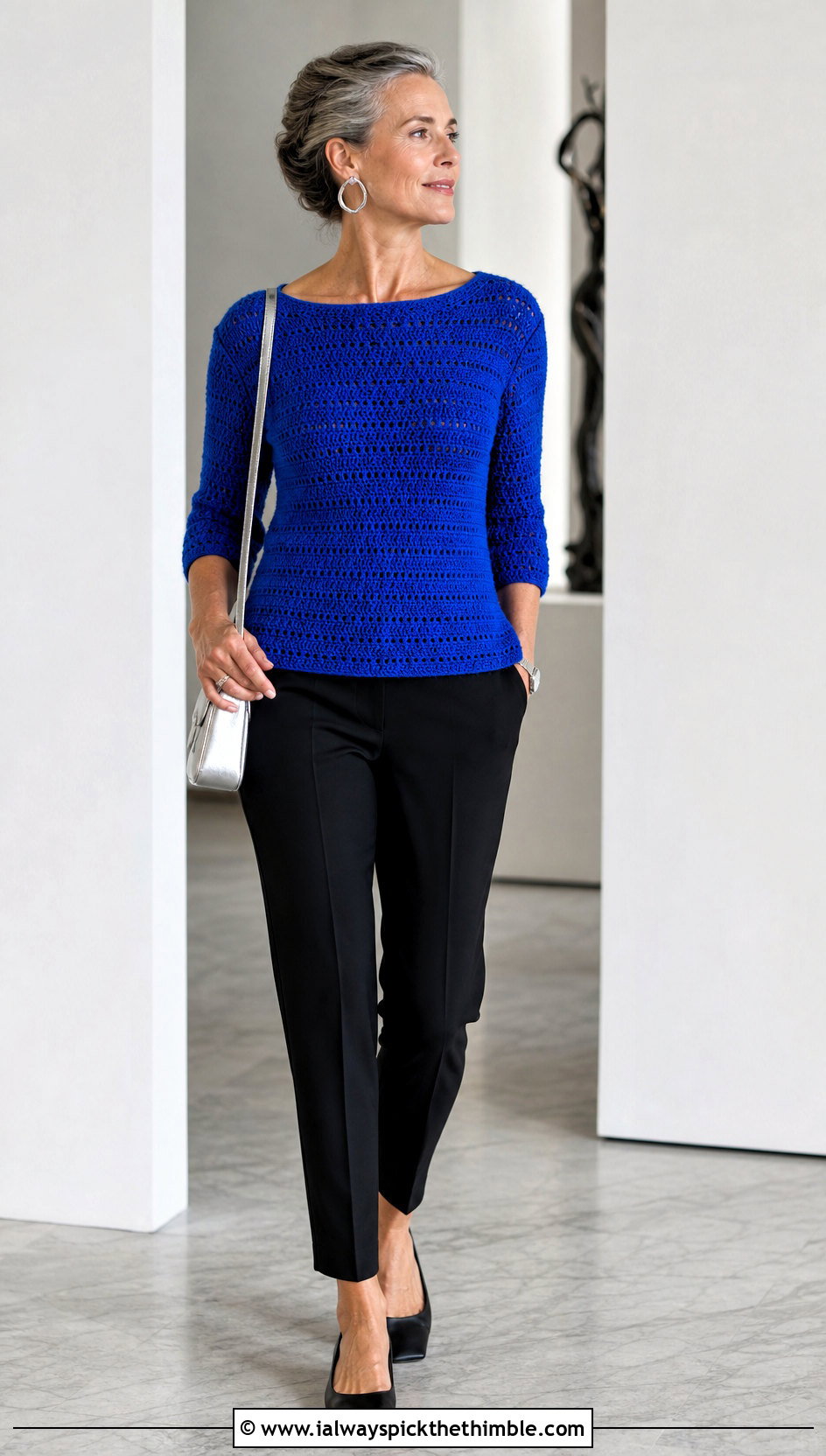 Boat Neck Crochet Top With Cigarette Pants - 25 Fitted Crochet Top outfit ideas