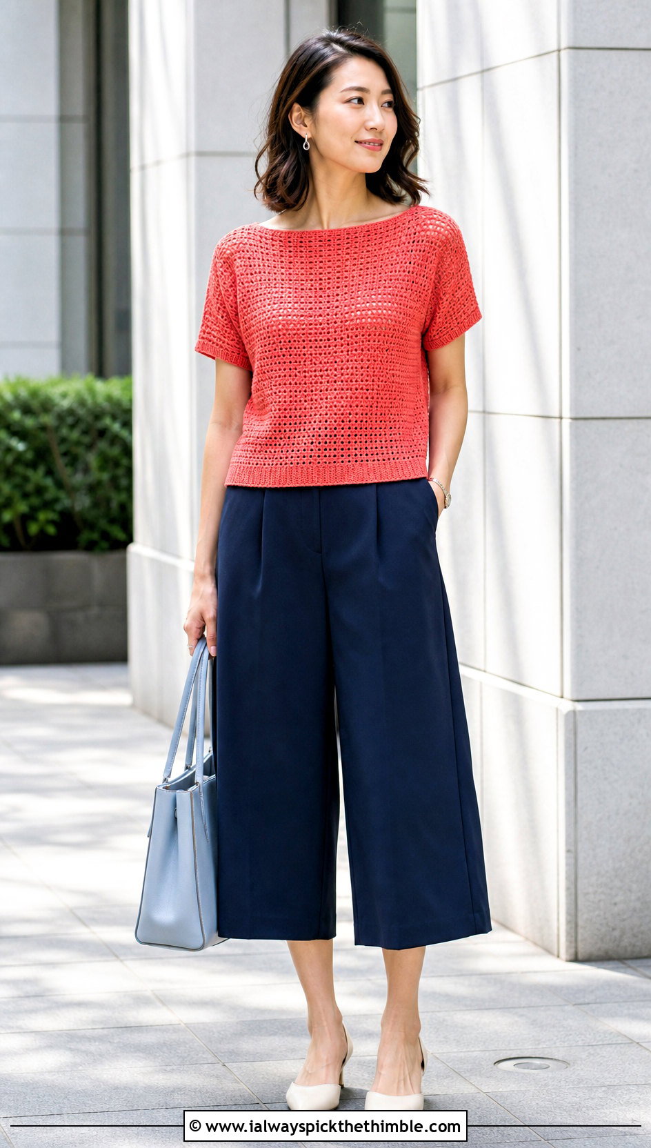 Boat Neck Crochet Top With Culottes - 25 crochet top for summer outfit ideas