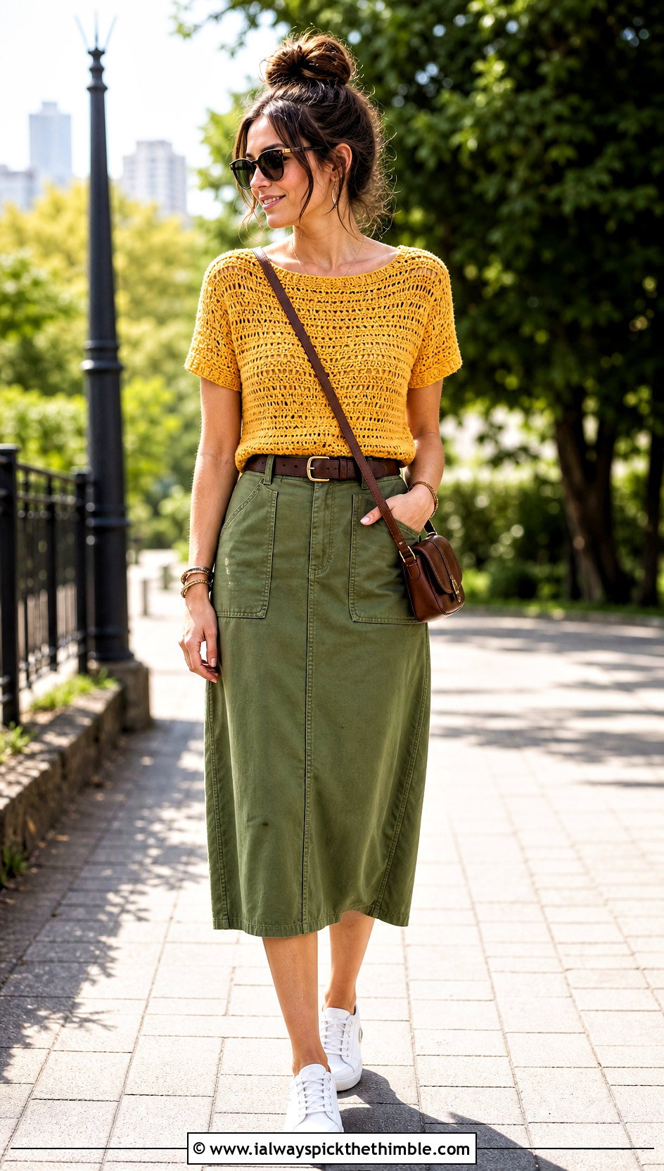 Boat Neck Crochet Top With Utility Skirt - 25 boho crochet tops outfit ideas