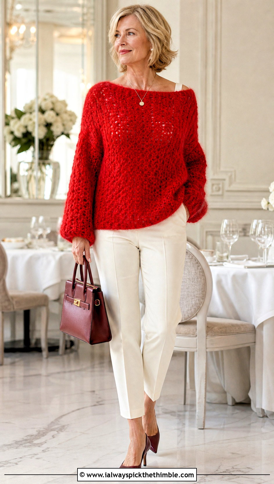 Boat Neck Mohair Crochet Sweater With Cigarette Pants - 25 mohair crochet sweater outfit ideas
