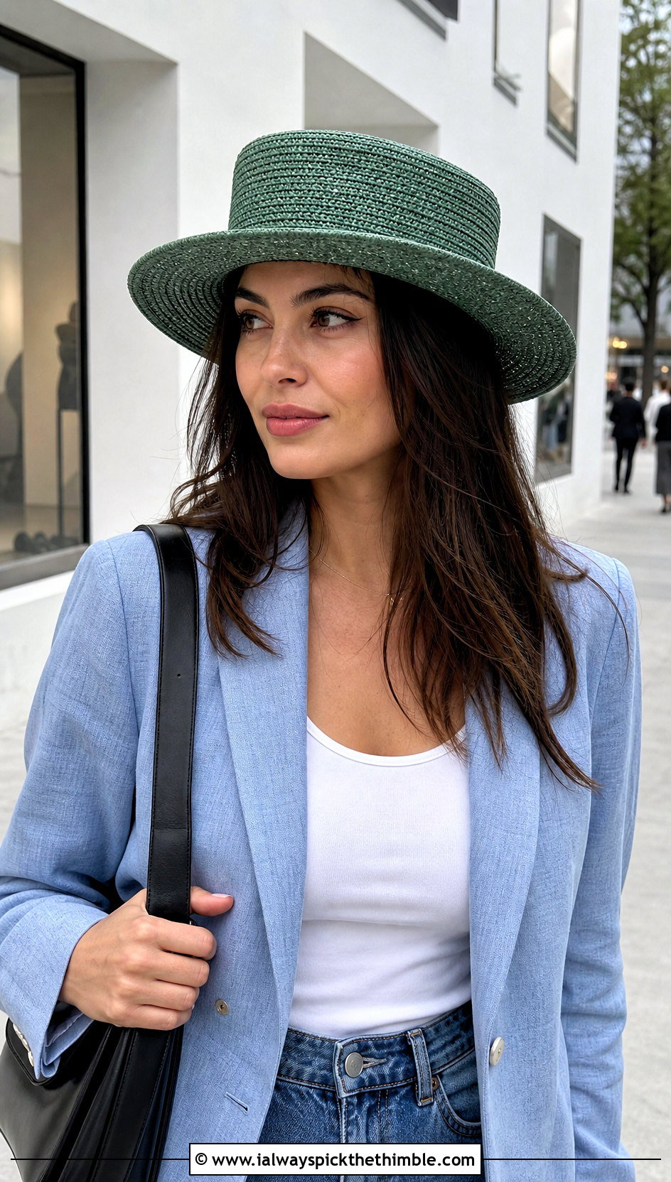 Boater Crochet Raffia Sun Hat With Blazer And Jeans - 20 Crochet Raffia Sun Hat outfit ideas