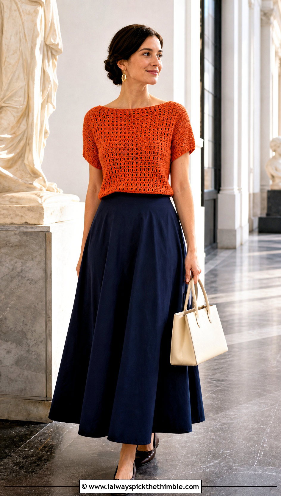 Boatneck Crochet Top With A Line Maxi Skirt - 25 knitted crochet top outfit ideas