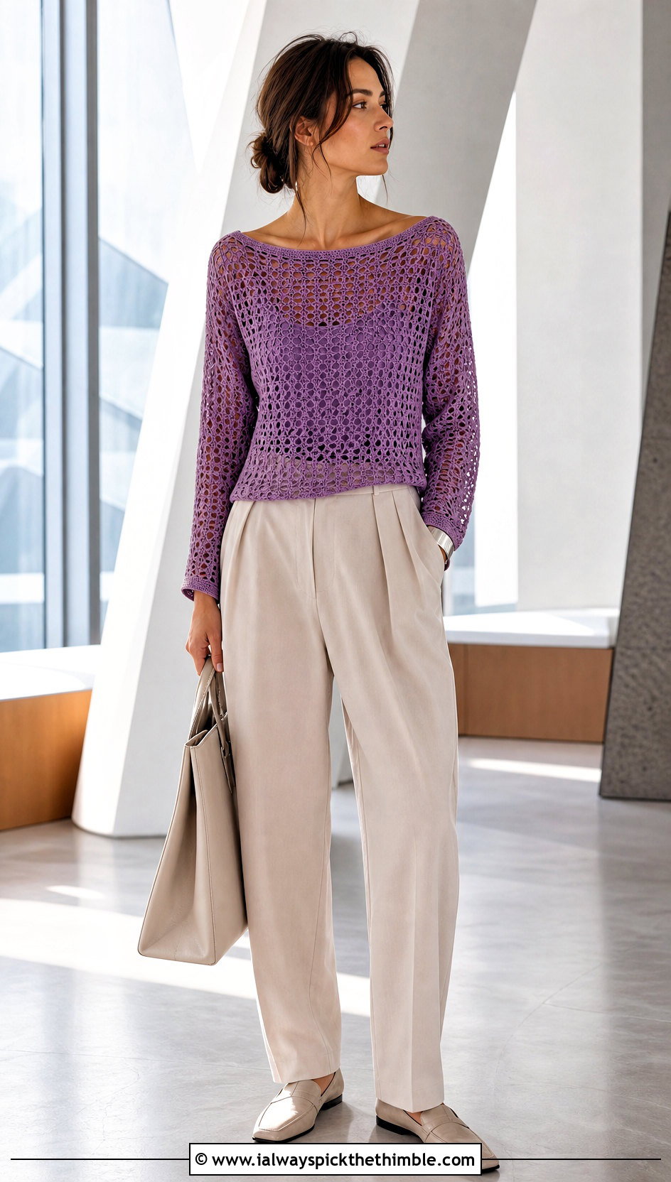 Boatneck Crochet Top With Pleated Trousers - 20 70S Inspired Crochet Top outfit ideas