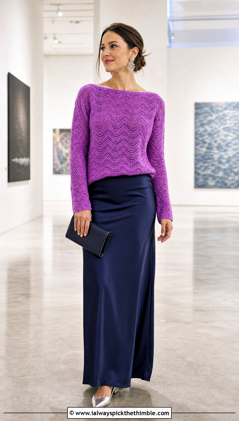 Boatneck Ripple Stitch Sweater With Maxi Skirt - 20 Crochet Ripple Stitch Sweater outfit ideas