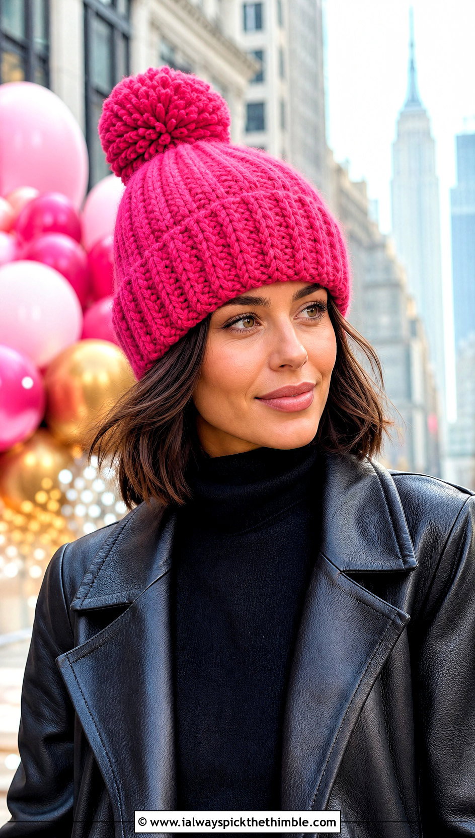 Bobble Beanie Crochet Birthday Hat With Leather Jacket - 20 Birthday Crochet Hat outfit ideas