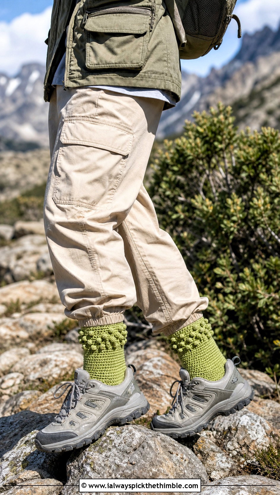 Bobble Crochet Crew Socks With Cargo Pants - 20 Quick Crochet Socks outfit ideas