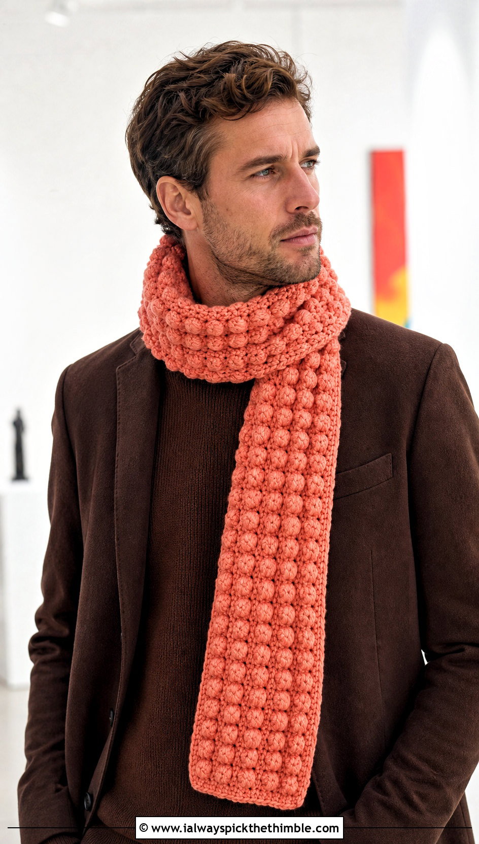 Bobble Crochet Scarf With Monochrome Outfit - 25 men crochet scarf outfit ideas