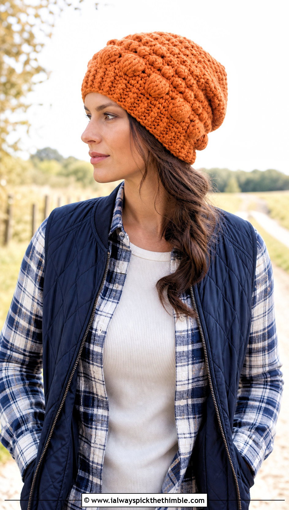 Bobble Crochet Slouch Hat With Flannel Shirt - 20 easy crochet slouch hat outfit ideas