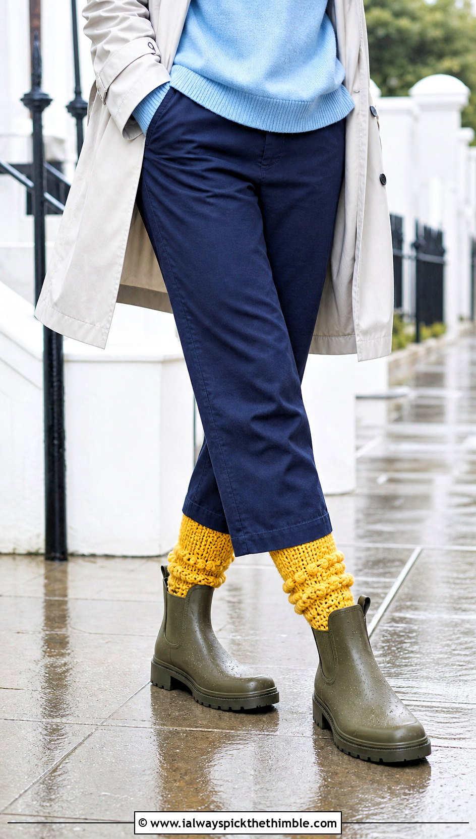 Bobble Cuff Chunky Crochet Socks With Cropped Chinos - 20 Chunky Crochet Socks outfit ideas