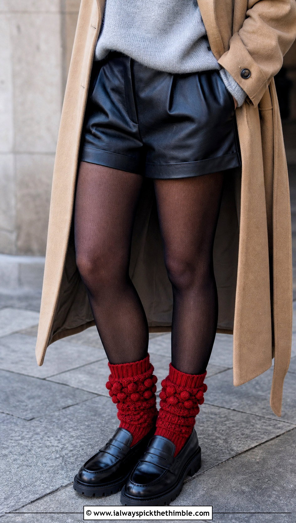 Bobble Cuff Crochet Wool Socks With Leather Shorts - 20 Crochet Wool Socks outfit ideas