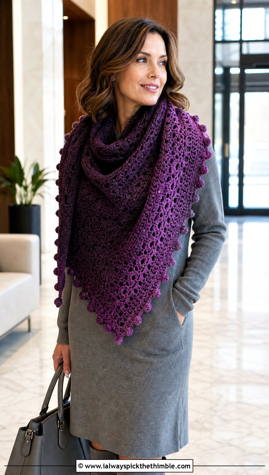 Bobble Edge Mandala Yarn Crochet Shawl With Sweater Dress - 20 Mandala Yarn Crochet Shawl outfit ideas