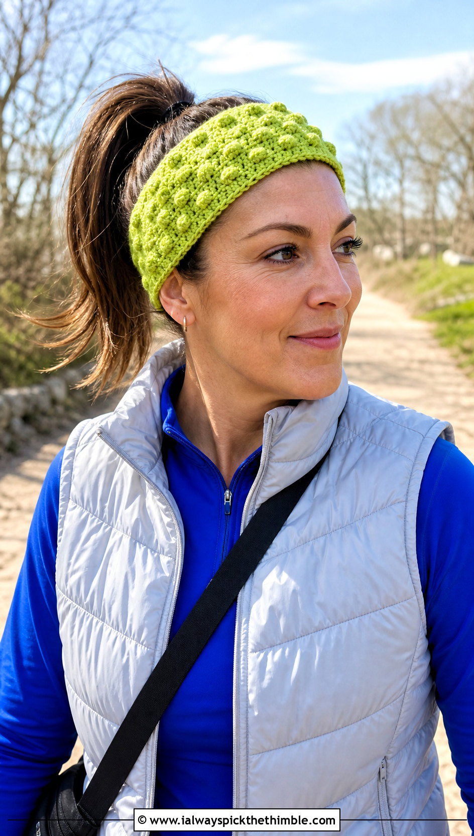 Bobble Hair Tie Crochet Headband With Puffer Vest And Leggings - 15 crochet headband using hair tie outfit ideas