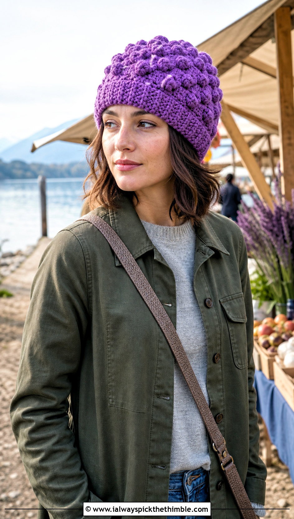 Bobble Stitch Crochet Beanie With Chore Jacket - 20 lakeside crochet beanie outfit ideas