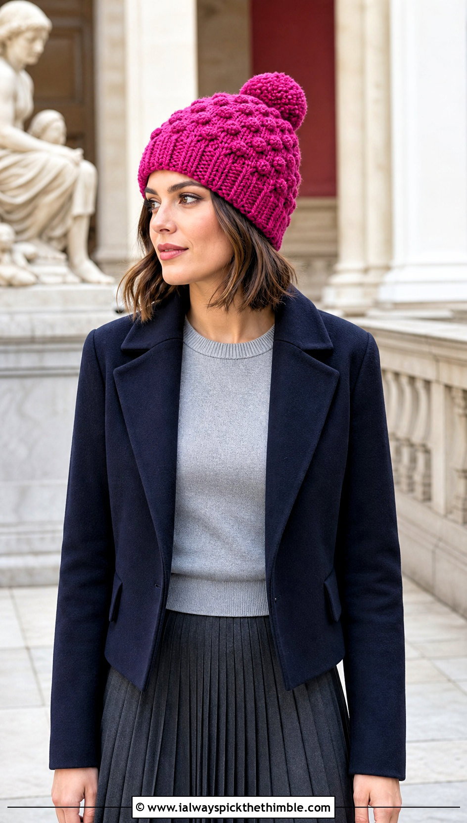 Bobble Stitch Crochet Beanie With Midi Skirt - 20 Quick Crochet Beanie outfit ideas