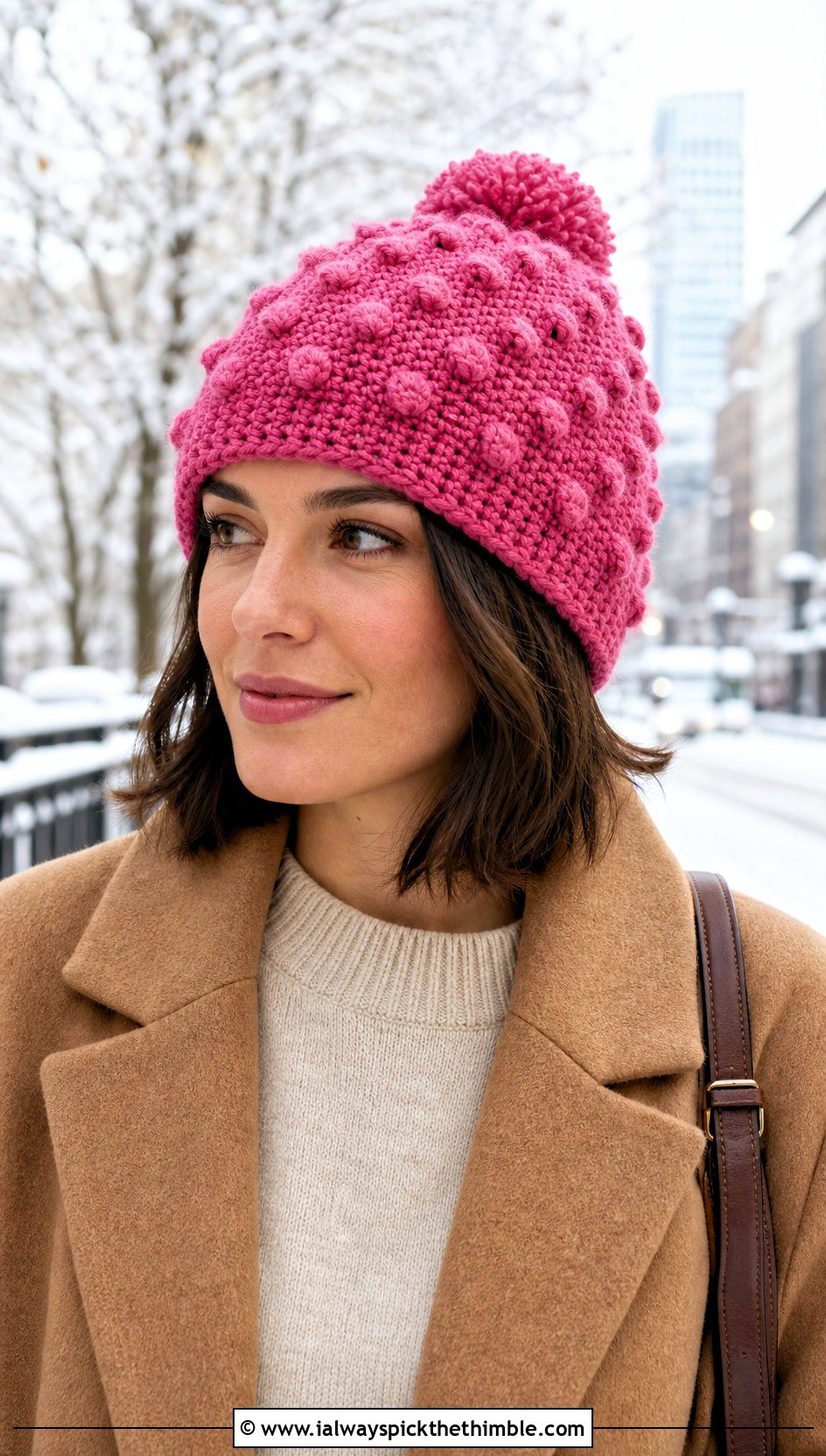 Bobble Stitch Crochet Beanie With Sweater Dress - 20 Crochet Beanie With Brim outfit ideas