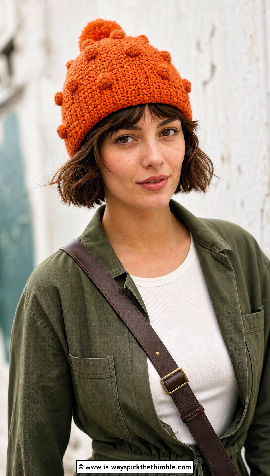 Bobble Stitch Crochet Beanie With Utility Jumpsuit - 15 Crochet Textured Beanie outfit ideas