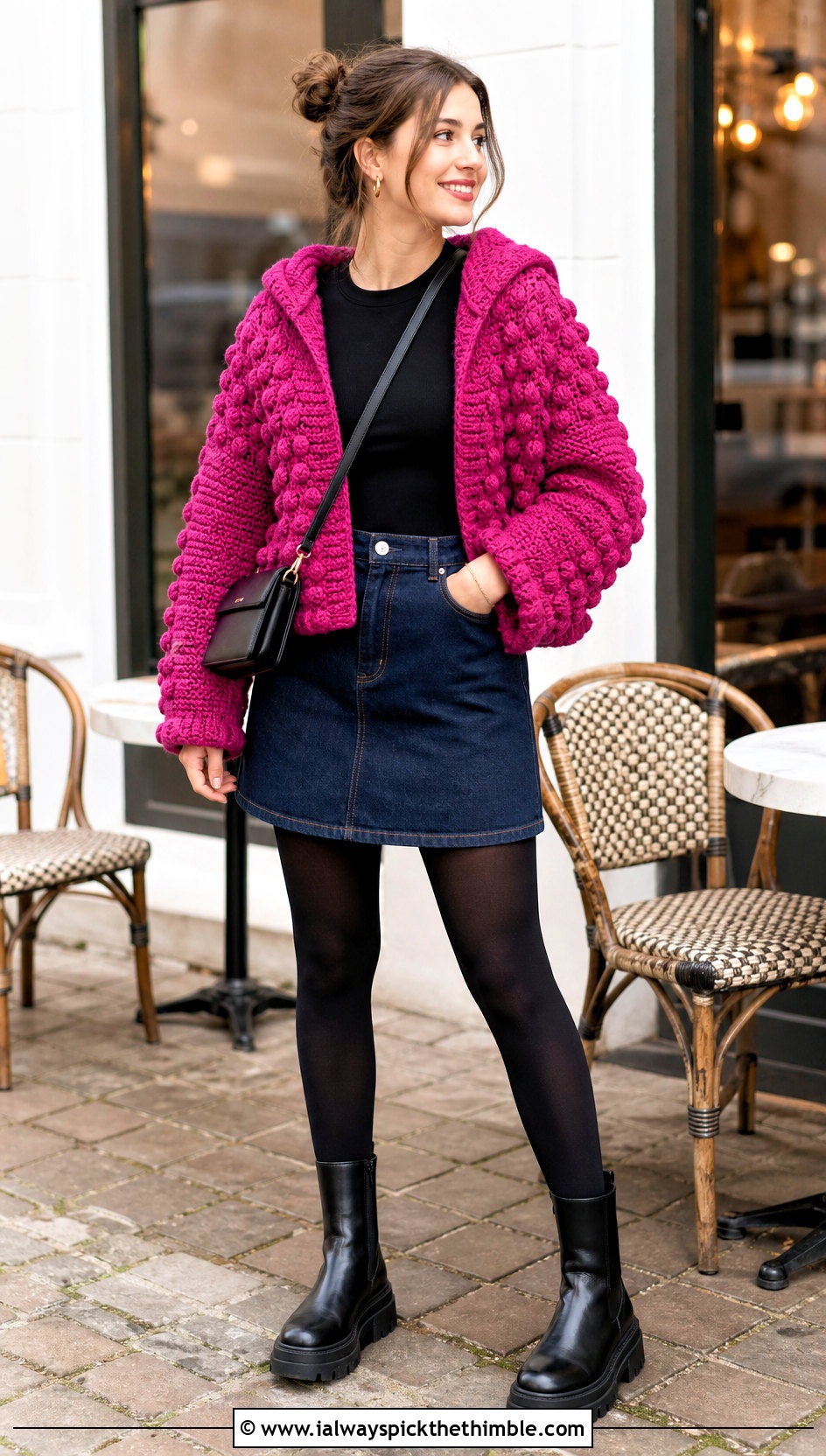 Bobble Stitch Crochet Blanket Hoodie With Mini Skirt - 20 crochet blanket hoodie outfit ideas