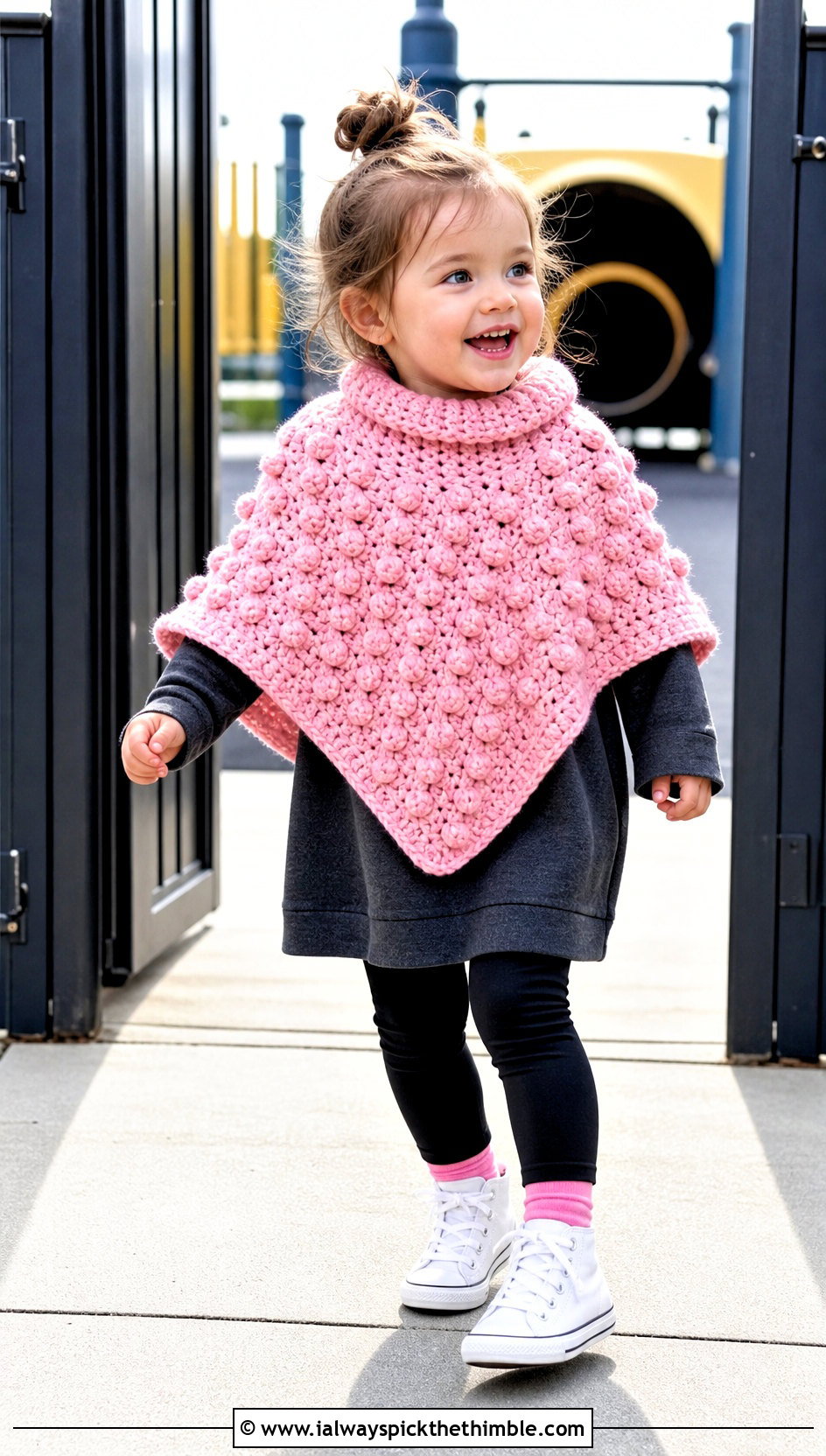 Bobble Stitch Crochet Carseat Poncho With Sweatshirt Dress - 20 Crochet Carseat Poncho outfit ideas