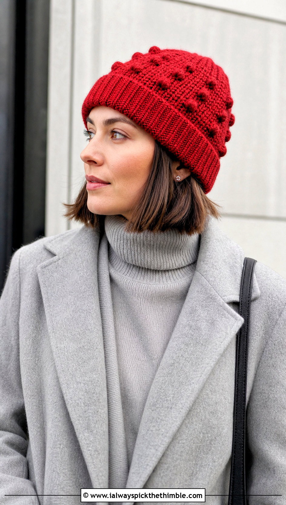 Bobble Stitch Crochet Fisherman Beanie With Monochrome Outfit - 25 crochet fisherman beanie outfit ideas