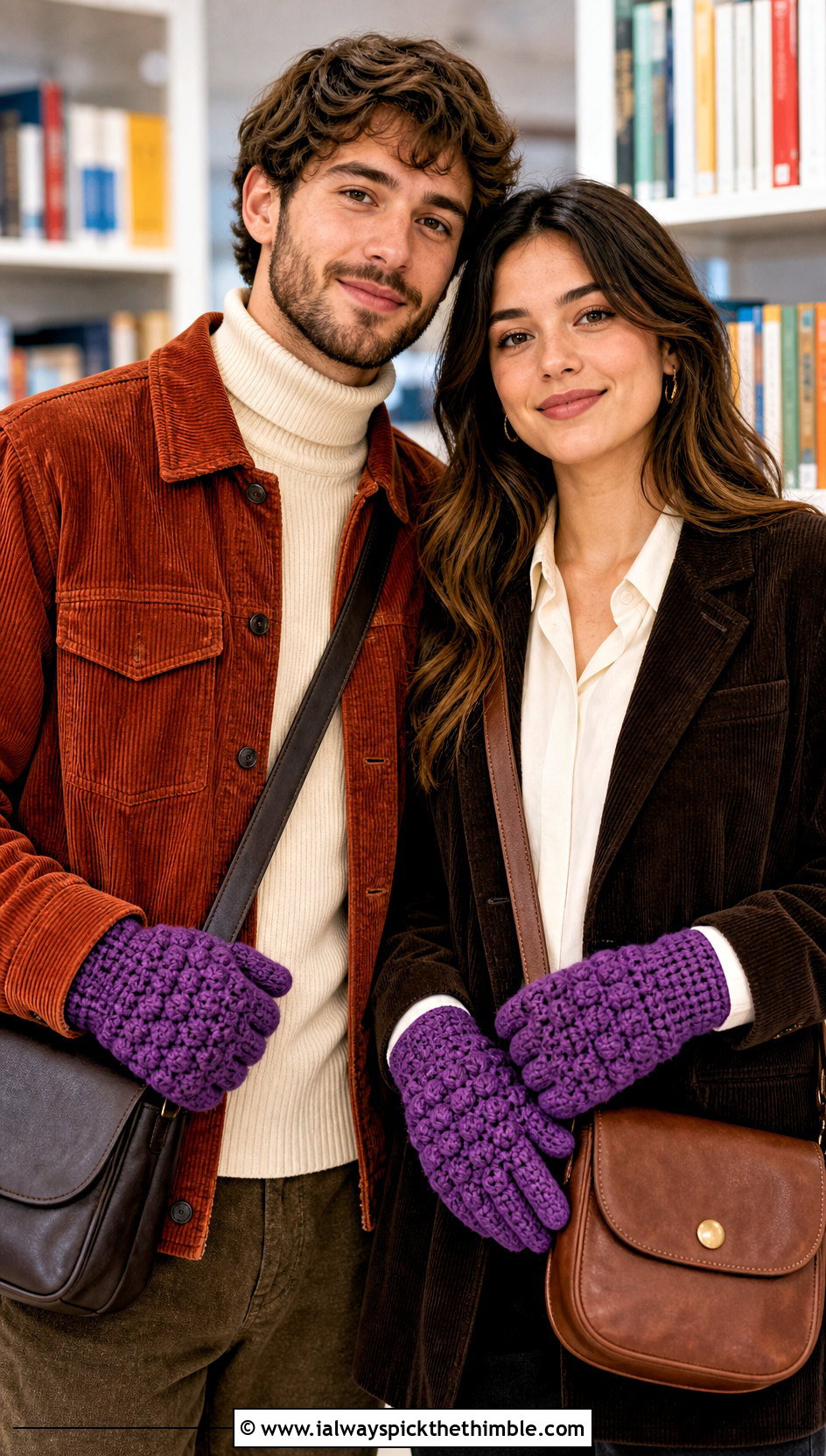 Bobble Stitch Crochet Gloves With Corduroy Outfits - 20 Crochet Gloves For Couples outfit ideas