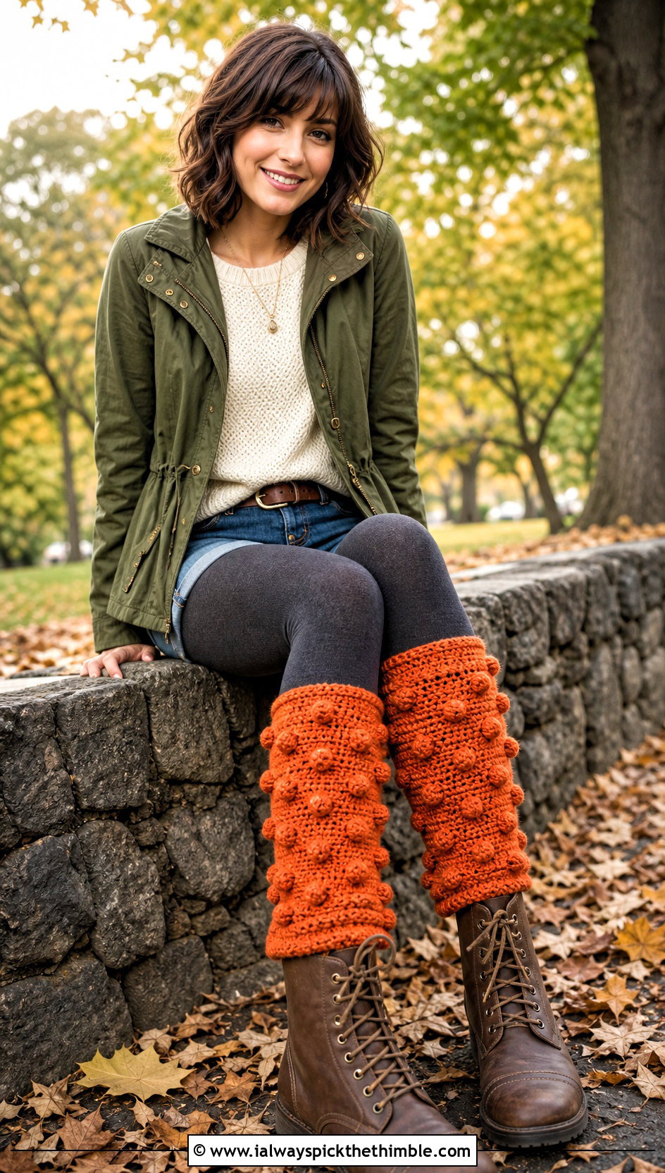 Bobble Stitch Crochet Leg Warmers With Denim Shorts - 20 diy crochet leg warmers outfit ideas