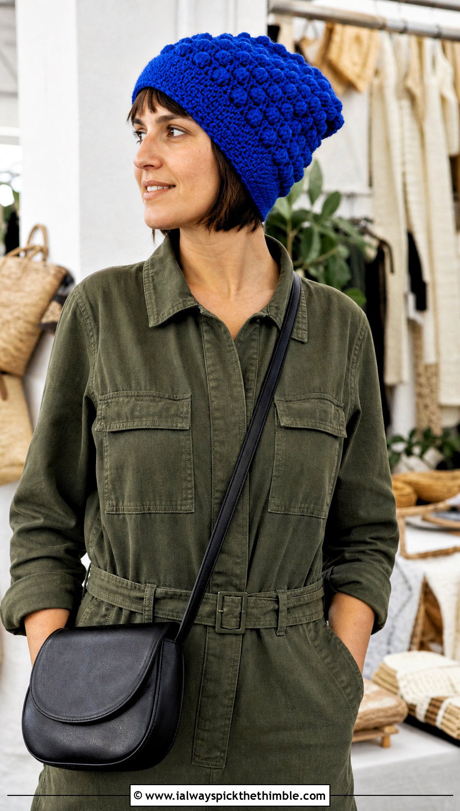 Bobble Stitch Crochet Phrygian Cap With Utility Jumpsuit And Boots - 15 crochet phrygian cap outfit ideas