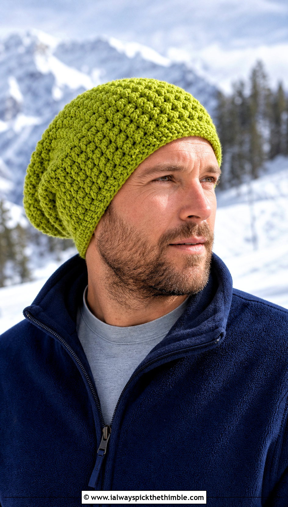 Bobble Stitch Crochet Slouchy Beanie With Fleece Jacket - 25 Crochet Slouchy Hat Mens Slouch Beanie outfit ideas