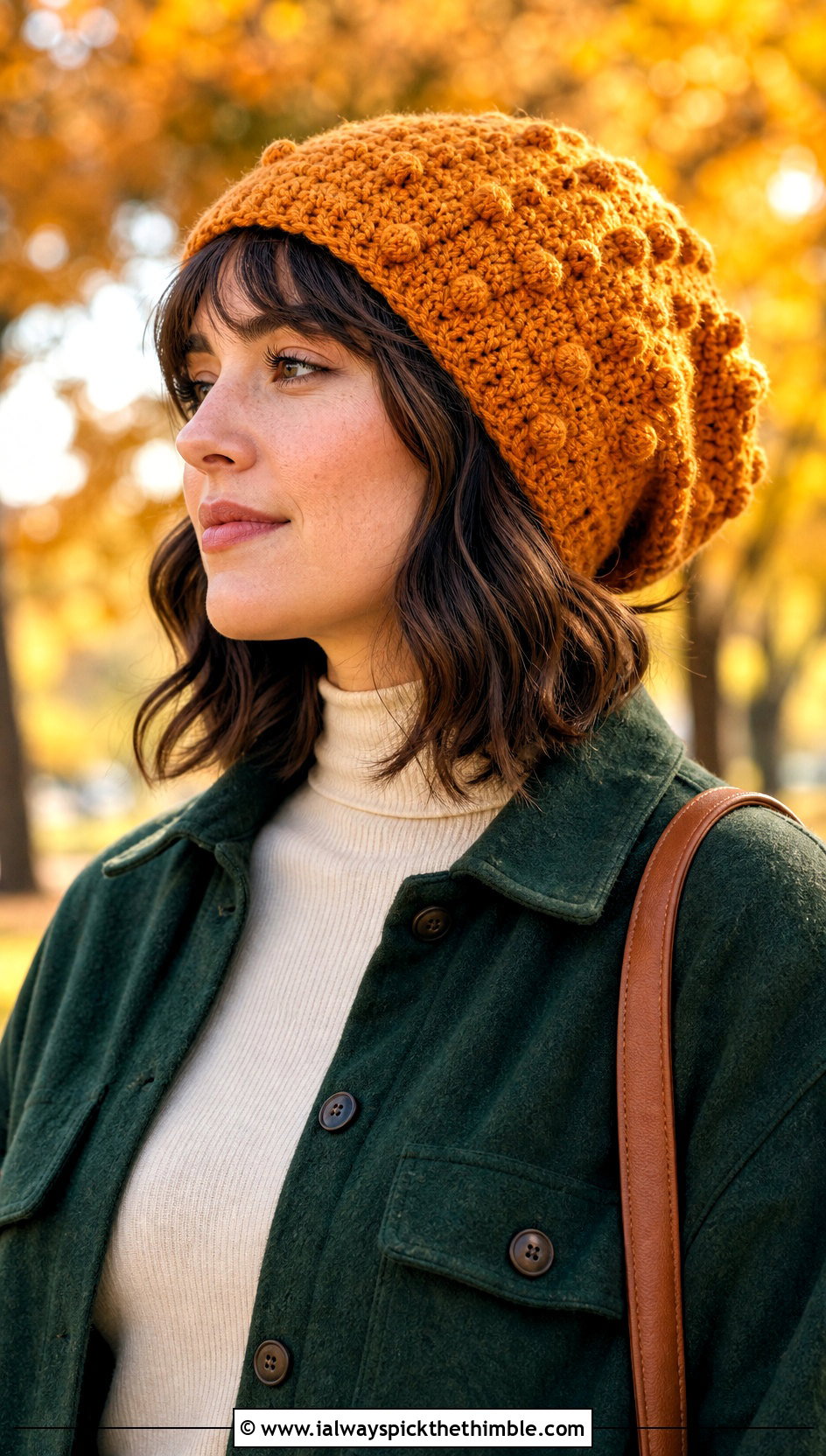 Bobble Stitch Crochet Slouchy Hat With Shacket And Flared Jeans - 25 crochet slouchy hat outfit ideas