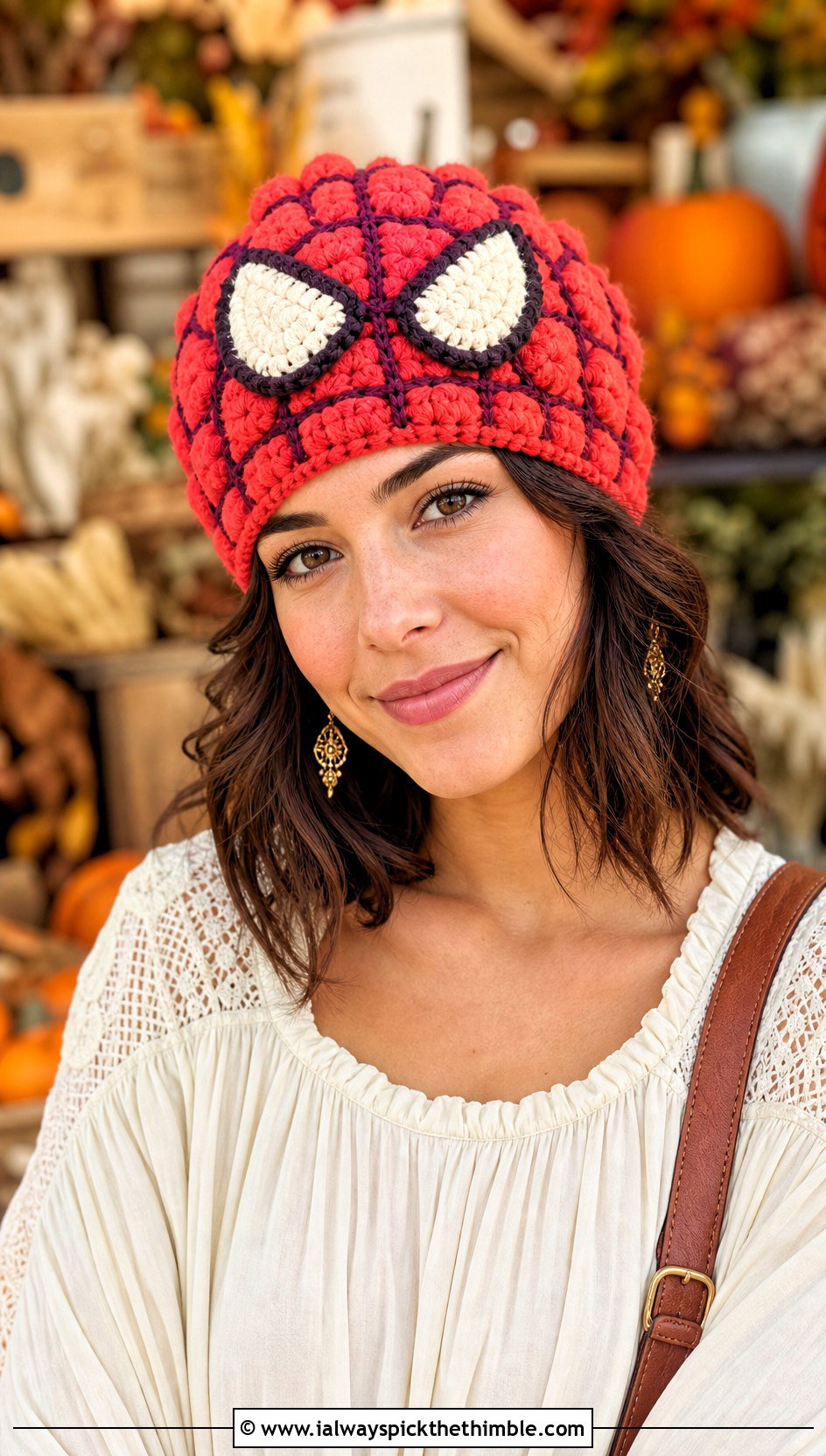 Bobble Stitch Crochet Spider Man Beanie With Boho Outfit - 25 crochet spider man beanie outfit ideas