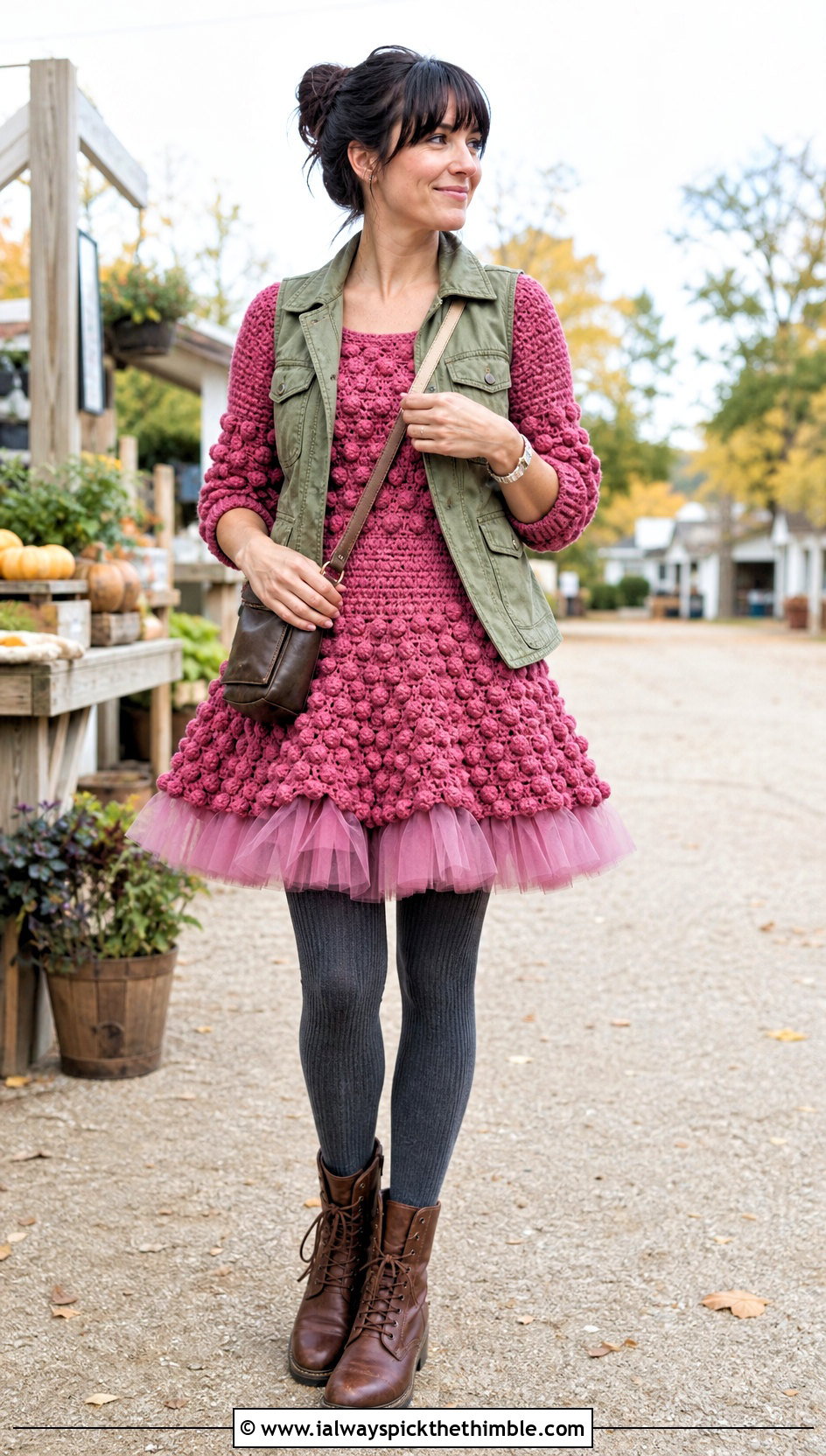 Bobble Stitch Crochet Tutu Dress With Utility Vest - 25 Crochet Tutu Dress outfit ideas