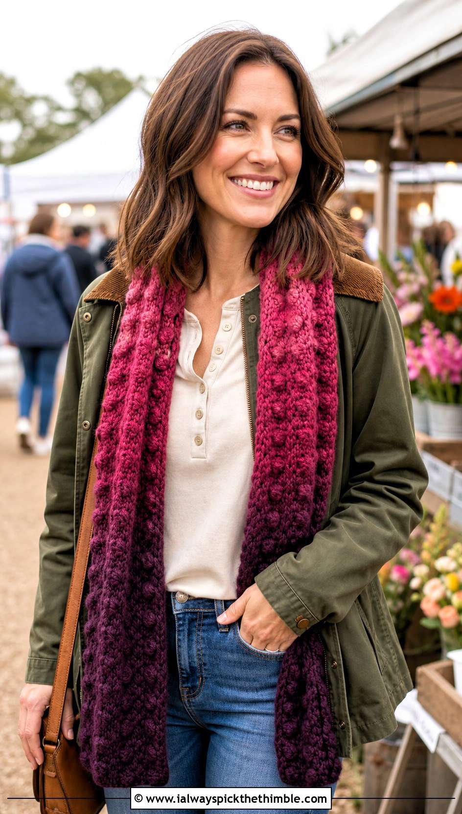 Bobble Stitch Ombre Crochet Scarf With Barn Jacket - 20 Ombre Crochet Scarf outfit ideas