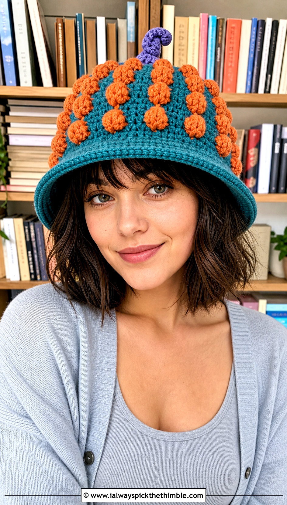 Bobble Stitch Pumpkin Bucket Hat With Cardigan Set - 20 crochet pumpkin bucket hat outfit ideas