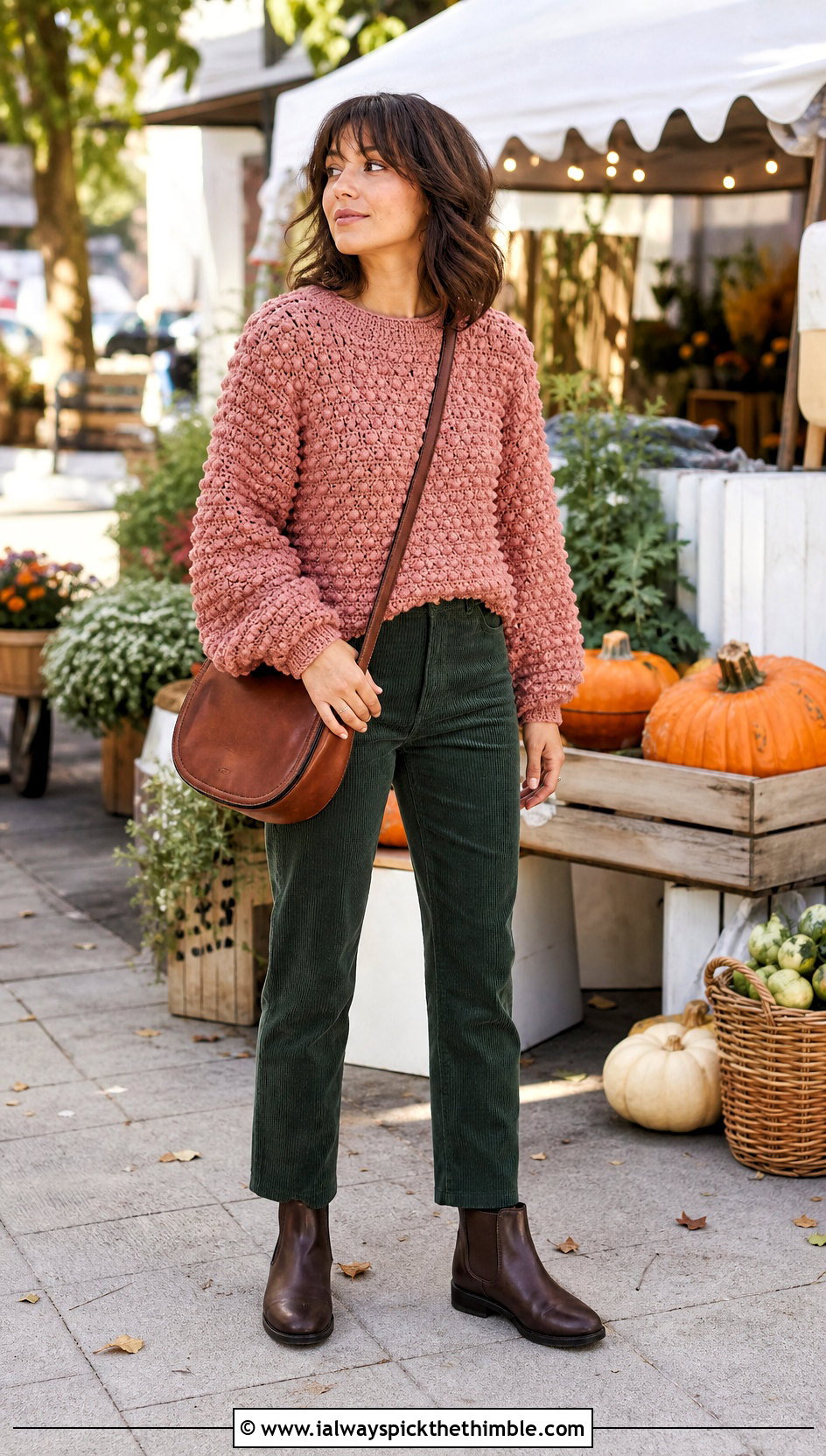 Bobble Stitch Raglan Crochet Top With Corduroy Pants - 25 raglan crochet top outfit ideas