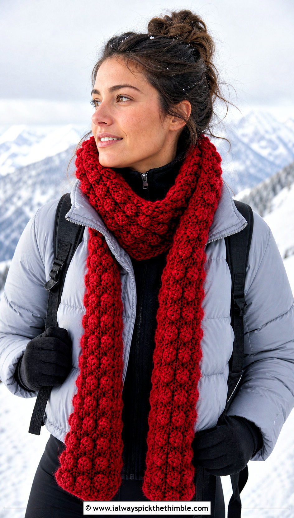 Bobble Stitch Red Crochet Scarf With Puffer Coat - 20 taylor swift red crochet scarf outfit ideas