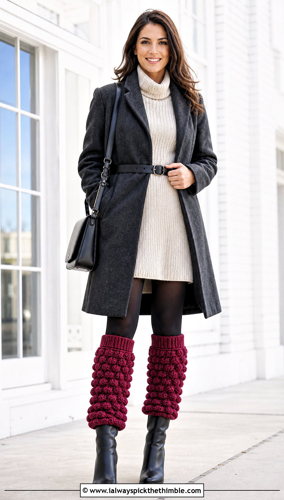 Bobble Stitch Slouchy Crochet Leg Warmers With Sweater Dress - 20 Slouchy Crochet Leg Warmers outfit ideas