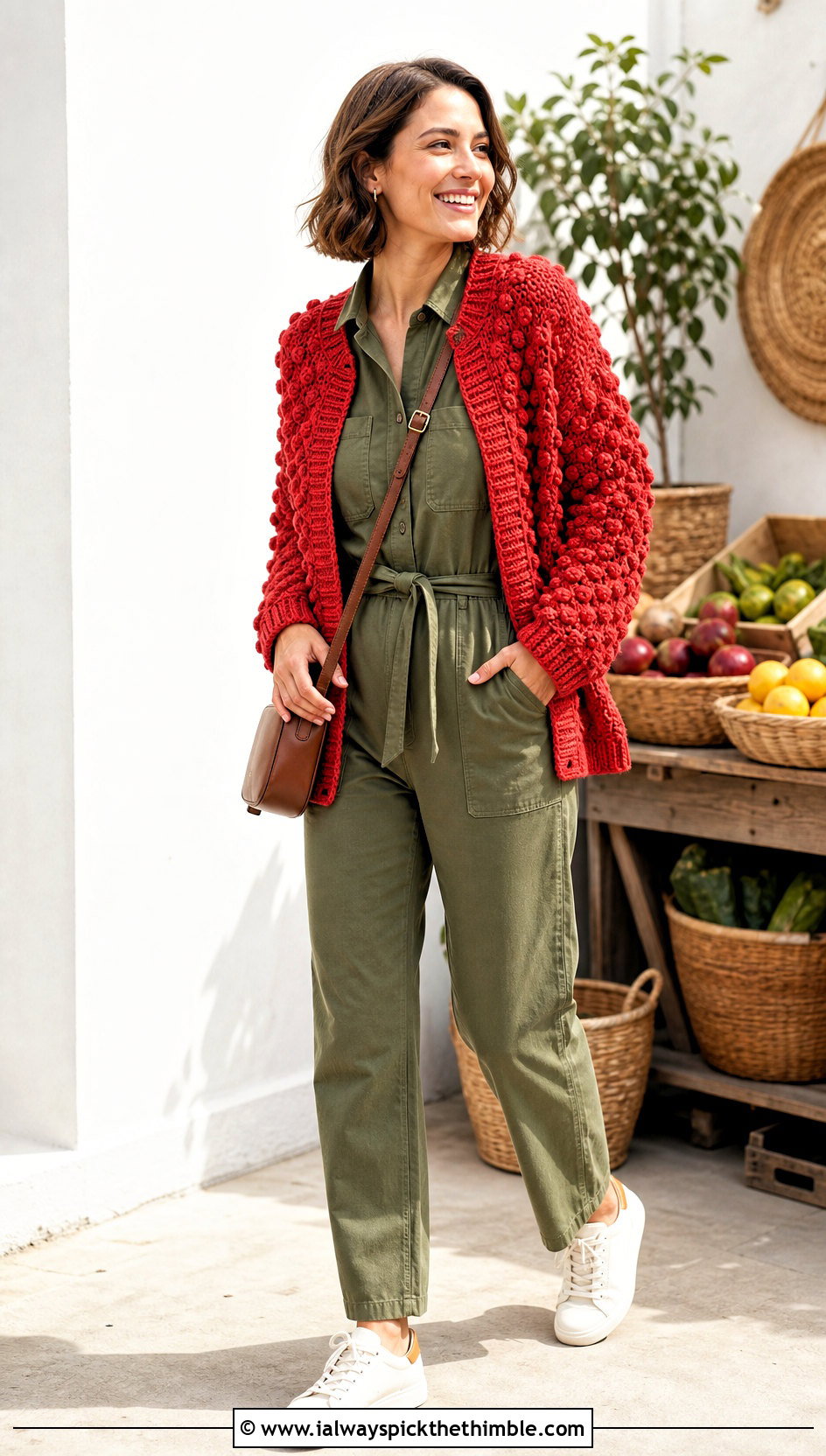 Bobble Stitch Worsted Weight Crochet Cardigan With Utility Jumpsuit - 20 Worsted Weight Crochet Cardigan outfit ideas