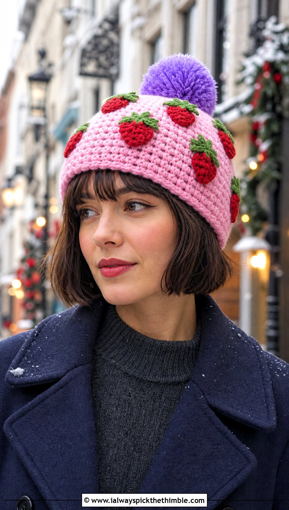 Bobble Strawberry Shortcake Crochet Beanie With Sweater Dress - 20 Strawberry Shortcake Crochet Hat outfit ideas
