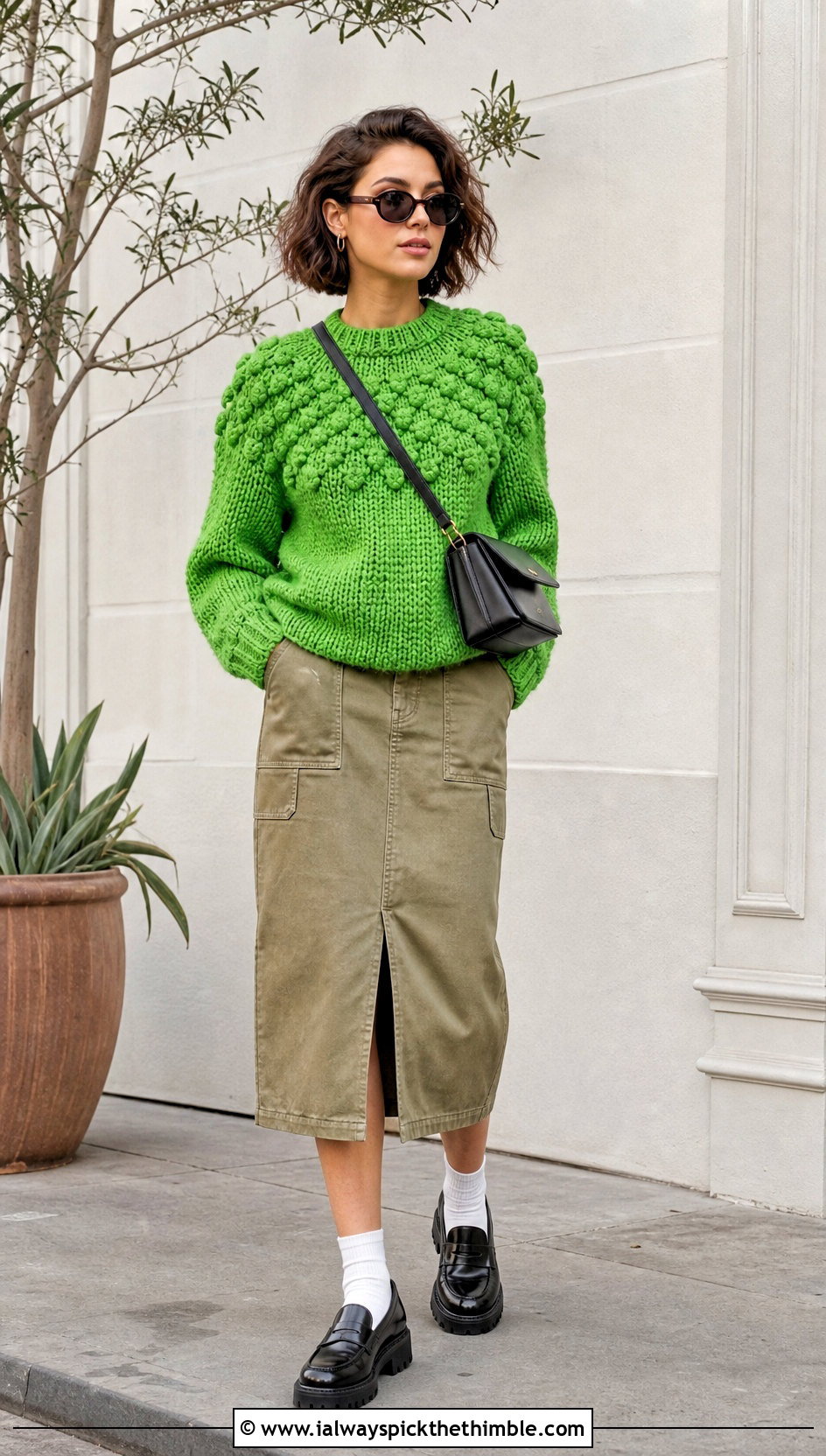Bobble Yoke Crochet Sweater With Utility Skirt - 20 Round Yoke Crochet Sweater outfit ideas