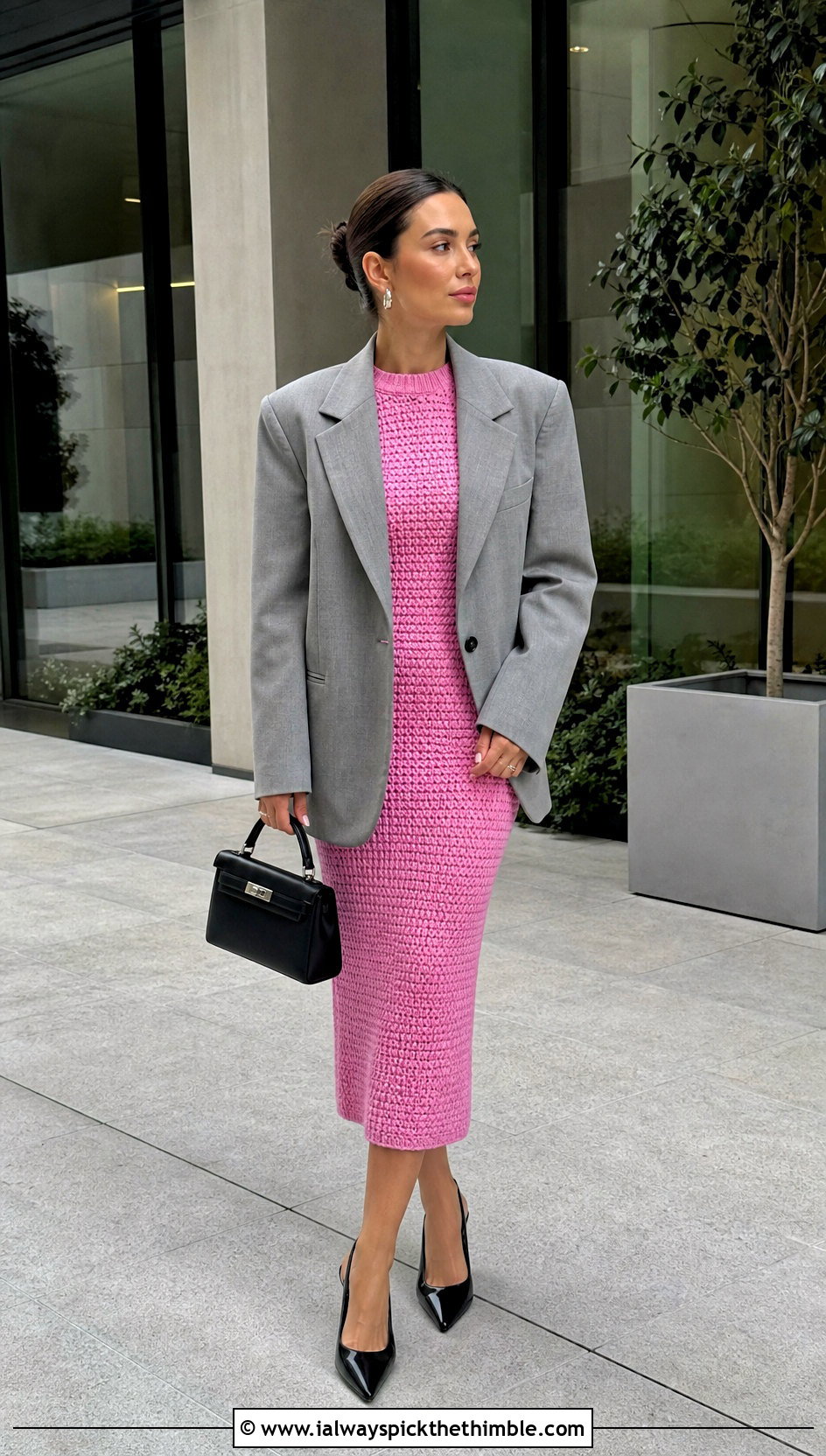 Bodycon Crochet Long Sleeve Midi Dress With Blazer - 20 crochet long sleeve dress outfit ideas